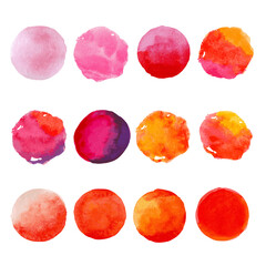Set gradient red pink paint circle brush strokes, hand drawn. collection vector abstract purple, lilac round and blots on white isolated background