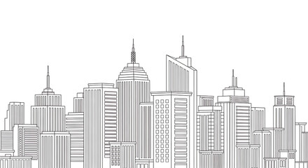 Fototapeta premium Cityscape of Modern Skyscrapers A Detailed Black and White Illustration for Design Projects