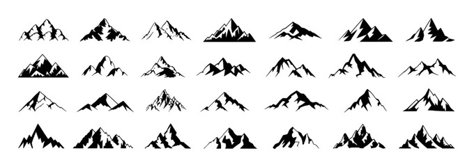 Collection of Black and White Mountain Silhouettes in Various Styles