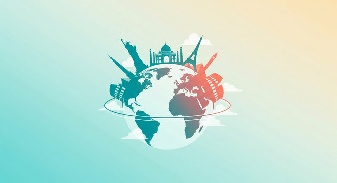 Explore the world's iconic landmarks and travel destinations, celebrating global diversity and the spirit of adventure with vibrant, modern iconography