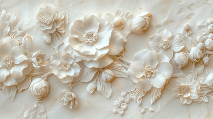 ivory floral wall decorations in the style of white, Generative AI