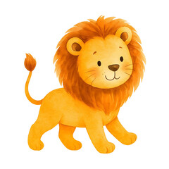 Obraz premium Cute Watercolor Lion Illustration, Adorable Safari Animal Clipart