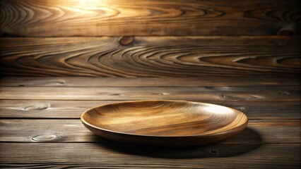 Obraz premium Rustic wooden plate on aged wood surface, perfect for culinary presentation or product display