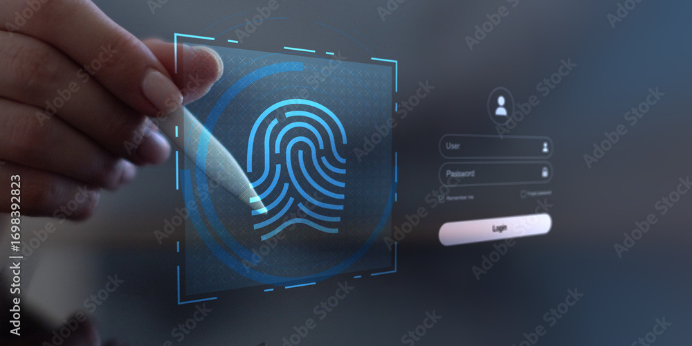 Aufkleber biometric authentication and digital identity security with fingerprint login.