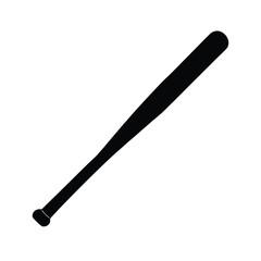 Simple black silhouette of a baseball bat on a clean white background