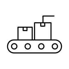 Conveyor belt with package boxes icon, for parcel delivery, shipping, logistic and warehouse processing concept. Vector illustration