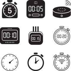 Fototapeta premium Set of Nine Detailed Smart Kitchen Timers Silhouette with Transparent Background smart timer