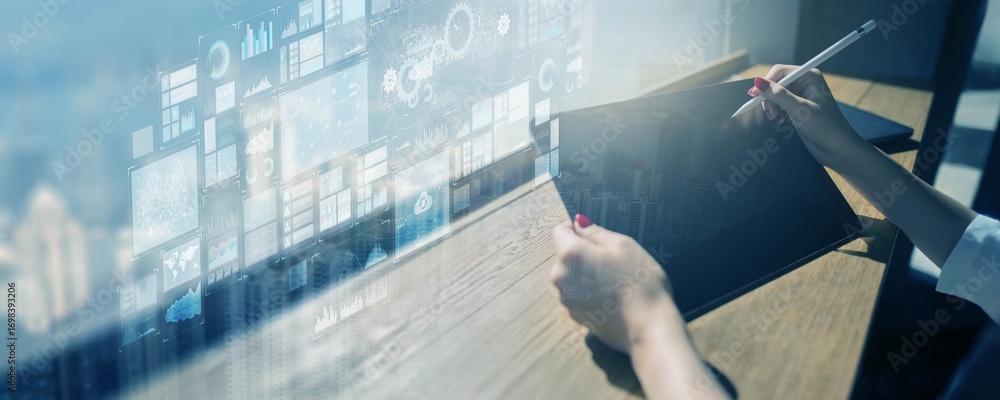 Poster data visualization and business analytics concept.