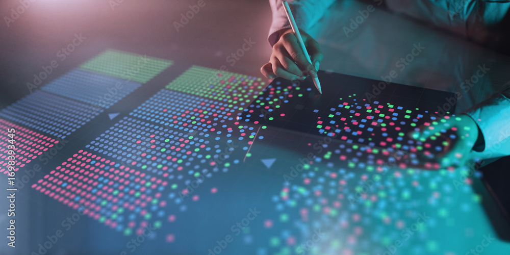 Leinwandbilder data clustering visualization on digital tablet interface in machine learning concept.