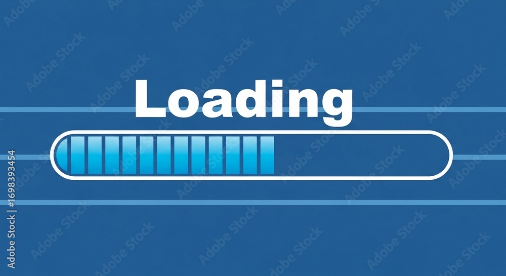 Poster a blue background with a loading bar, indicating progress or waiting for data.
