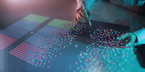 Data Clustering Visualization on Digital Tablet Interface in Machine Learning Concept.