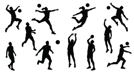 Volleyball Action Silhouettes Vector Set – Players Spiking, Serving & Jumping