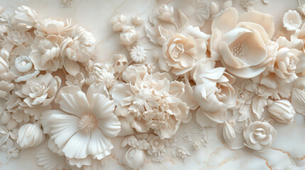 ivory floral wall decorations in the style of white, Generative AI
