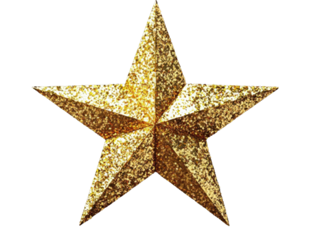 Gold Christmas star. isolated on transparent background.
