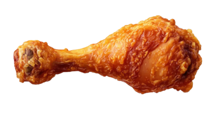Crispy fried chicken drumstick isolated on transparent background. Top view.
