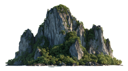 Tropical limestone karsts formation isolated with vegetation on isolated transparent background