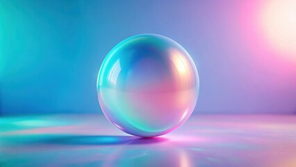 A Smooth, Iridescent Sphere Rests on a Reflective Surface Bathed in Soft, Pastel Lighting