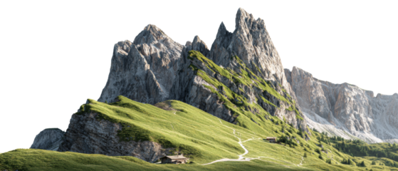 Majestic mountainous landscape with imposing peaks covered in vegetation against a transparent