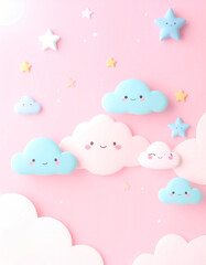 Colorful cartoon clouds and stars whimsical background wallpaper soft pastel setting playful atmosphere cheerful concept