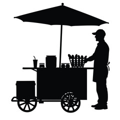 Street food vendor cart silhouette illustration business theme