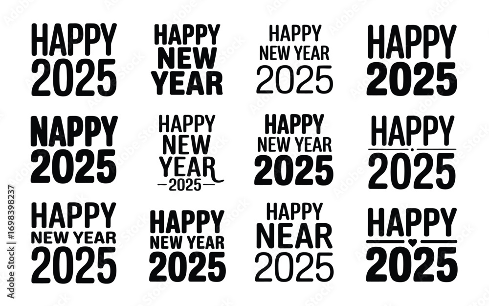Poster vector art of happy new year 2025 vector design elements set of typography compositions for new year