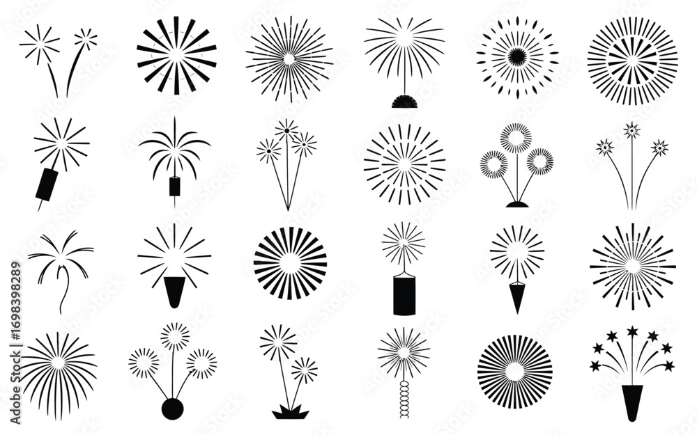 Poster vector art of collection of various firework vector shapes set of different abstract fireworks, star