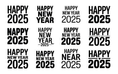Vector art of happy new year 2025 vector design elements set of typography compositions for new year celebration holiday lettering templates for greeting cards, banners