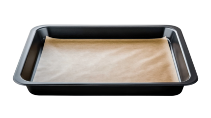 Black tray on baking sheet isolated on transparent background