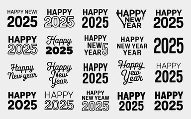 Obraz premium Vector art of set of happy new year 2025 vector lettering collection of different typography designs for new year celebration, greeting card, banner, poster, and decoration
