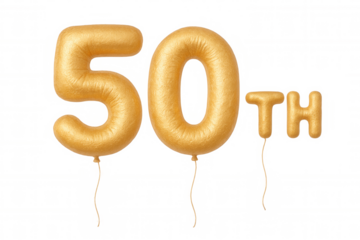 3d rendering of gold foil balloons forming the number 50th, perfect for celebrating a fiftieth anniversary or birthday