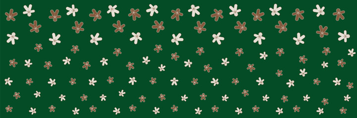 Christmas gingerbread cookies. Gingerbread man. Vector background with cute gingerbread.Green background, card, postcard.