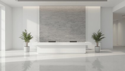 Fototapeta premium Office Reception Desk Mockup front view interior design