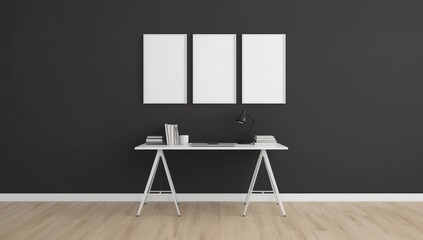 Modern interior with laptop and banner