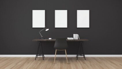 Modern interior with laptop and banner