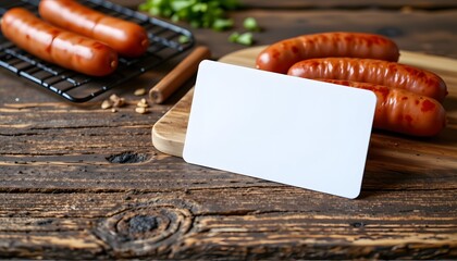 Grill Sausage with Name card: A close-up image features grilled sausages, the savory stars of a culinary composition.