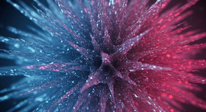 Abstract closeup of a crystalline formation radiating from a central point with a bluetored color gradient - Powered by Adobe
