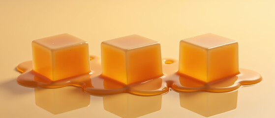 Creamy butter cubes melting on smooth surface create warm and inviting scene. rich golden color adds touch of comfort and indulgence