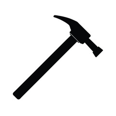 Simple black silhouette of a hammer on a clean white background