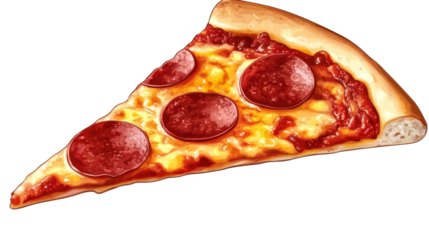 Slice of pepperoni pizza on transparent background. Isolated.