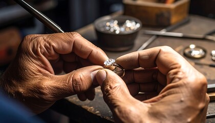 Skilled hands craft a diamond ring
