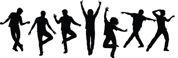 Dance, silhouette, people, movement, pose, energy, performance, choreography, artistic, expression, black, white, dynamic, style, motion, contemporary, rhythm, dancer, jumping, stretching