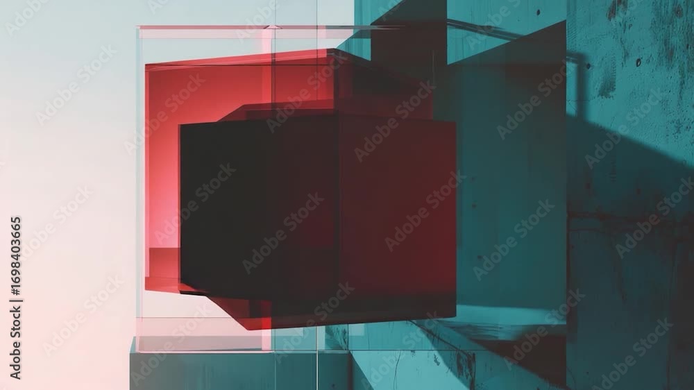 Poster a colorful modern building with red and blue stripes, suitable for use in architecture or design-rel