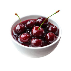Cherry jam on white bowl isolated on transparent background.