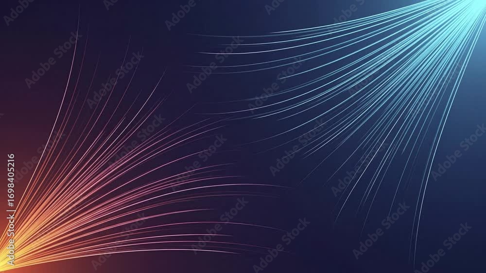 Poster futuristic technology background with abstract streams of glowing blue and orange light representing