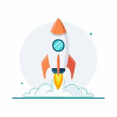 Pixel Art Rocket Launching with Orange Fins and Smoke Plume