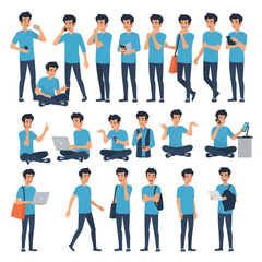 Fototapeta premium Young man various poses and activities illustrations.