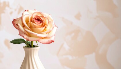 Beige and Blush Gradient Rose in White Vase