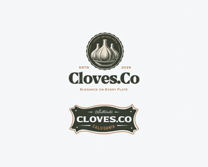 Vintage classic garlic logo template for gourmet restaurant company