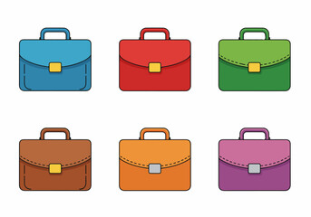 Vibrant Collection of Flat Design Briefcases and Satchels for Business and Professional Use, Vector Icons Isolated on White Background