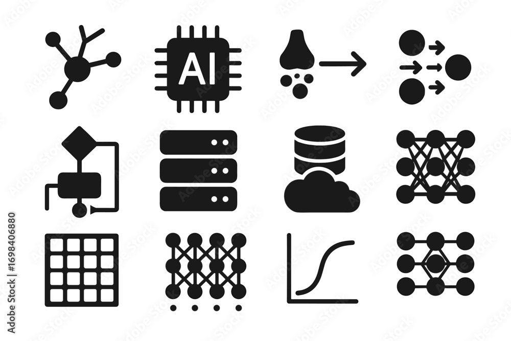 Poster input flow synapse icon ai chip vector neuron grid function data storage